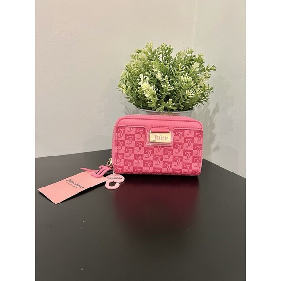 NWT Juicy Couture Miss Juicy Med Double Zip Around Wallet - Pink Lemonade Grid - Picture 11 of 11